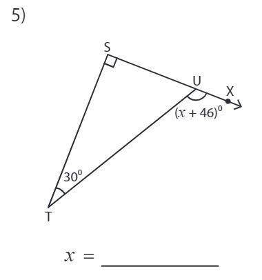 (File attached) Find the value of x in the triangle. Show work