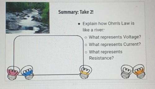 Pls help giving brainliest!

• Explain how Ohm's Law is like a river. o What represents Voltage?o