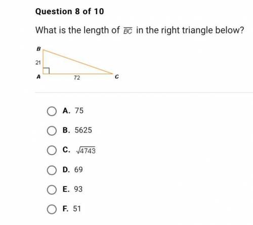 What is the length of bc in the right triangle below?