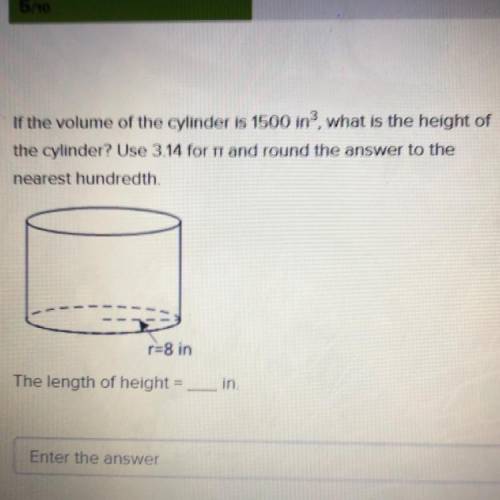 If the volume of the cylinder is 1500i * n ^ 3 what is the height of the cylinder? Use 3.14 for rou