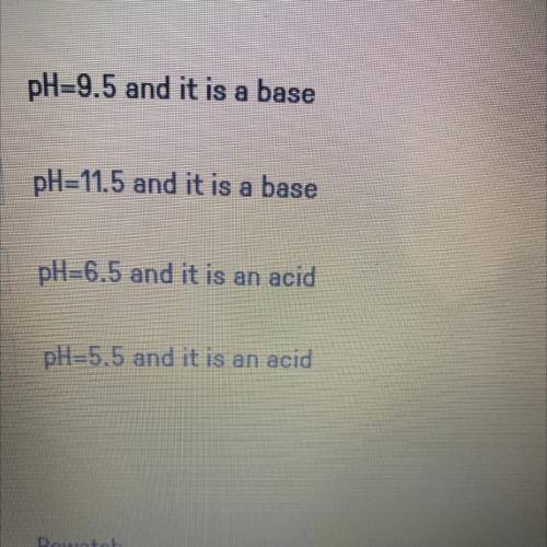 5. What is the pH of a solution with p0H= 8.5? Is this an acid, base, or neutral?