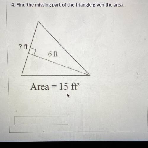 (PLEASE HELP)
Find the missing part of the triangle given the area.