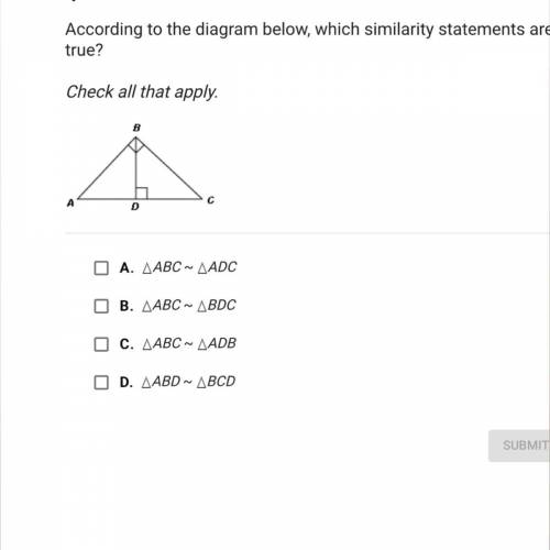 According to the diagram below, which similarity statements are true? Check all that apply.