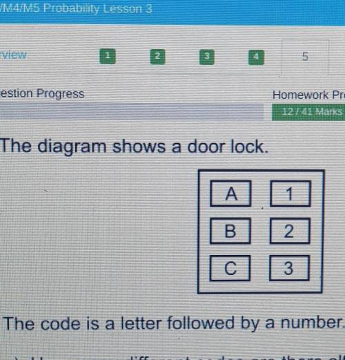 The diagram shows a door lock. The code is a letter folowed by a number. a) how many different code