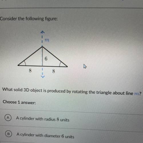 What solid 3D object is produced by rotating the triangle about line m?