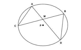 In circle P the measure of angle A = (11x-57)o, the measure of angle B = (5x+15)o, the measure of a