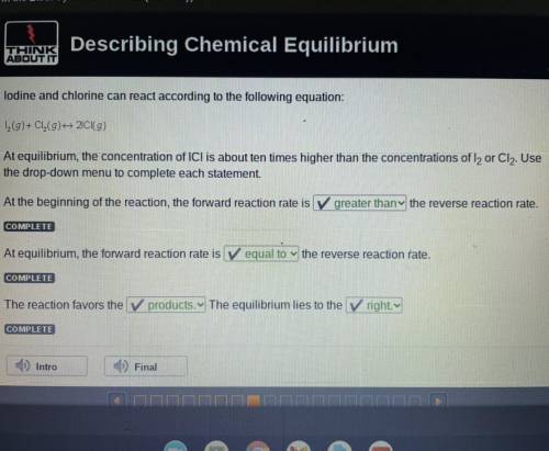 Lodine and chlorine can react according to the following equation:

I2(g) + Cl2(g) 2ICI (g)
At equ
