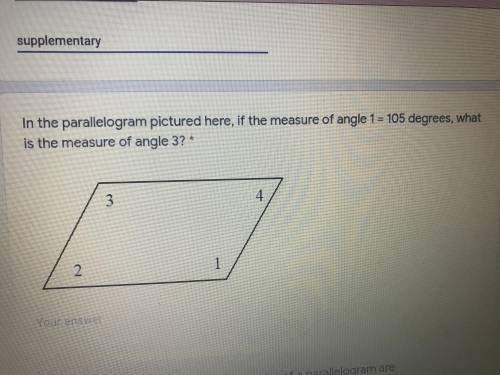 If the measure of angle 1=105 degrees what is the measure of angle 3