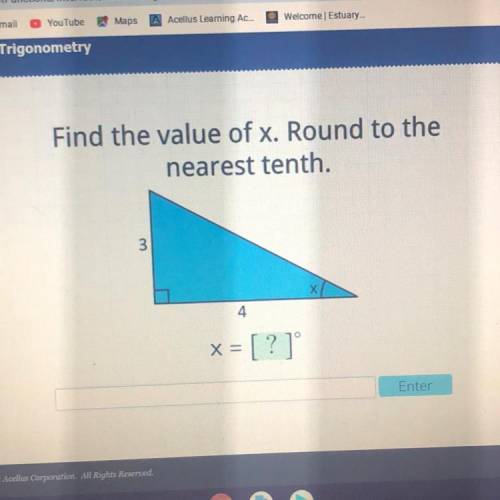 Find the value of x. Round to the
nearest tenth.
3
X
4
x = [?]