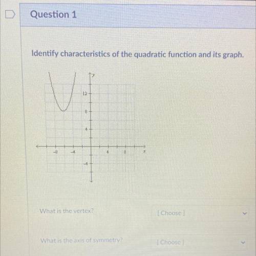 identify characteristics of the quadratic function and its graph. what is the vertex? What is the a