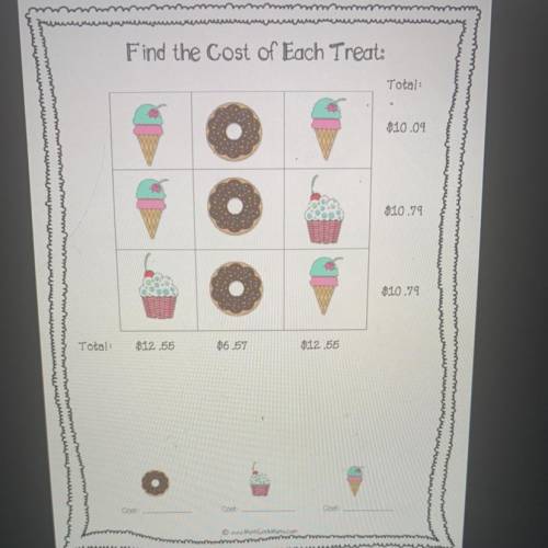 Help me find the cost of each treat please. show work.