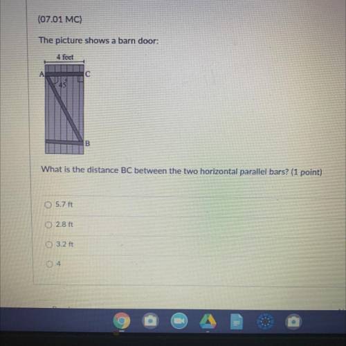The picture shows a barn door what is the distance BC between and the two horizontal parallel bars