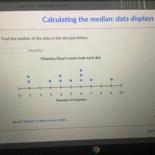 Find the median of the data in the dot plot below.