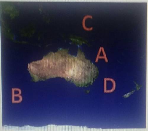 С c . А D B. Image courtesy of NASA Which of the letters on the map above shows the location of the