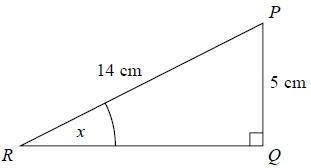 PQR is a right-angled triangle.

Work out the size of the angle marked x. 
Give your answer correc