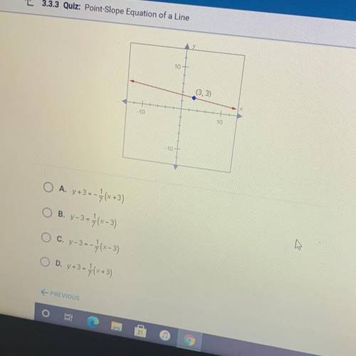 10

(3.3)
10
10
-10-
OB.
O A. y+3 --(x+3)
B. y-3 - }(x-3)
C. y-3 --}(x-3)
D. y+3 - 4(x+3)