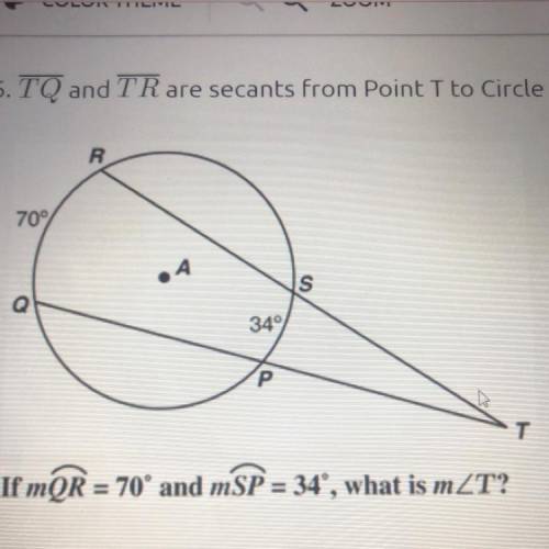 MTQ and TR secants from Point T to Circle A as shown below.