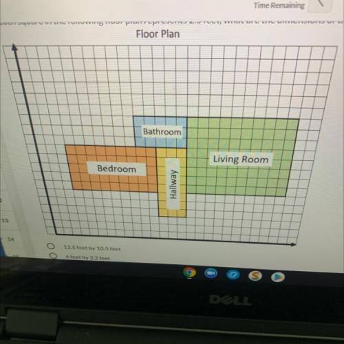 If each square in the following floor plan represents 2.5 feet, what are the dimensions of the livi