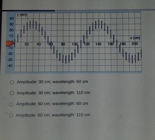 What is the amplitude and wavelength of the wave shown below?​