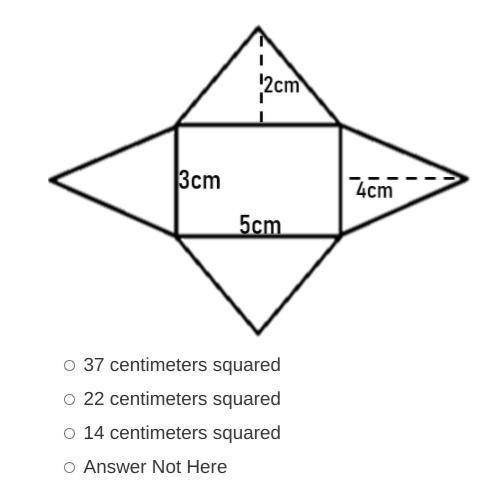 The net of a rectangular pyramid and its dimensions are shown in the diagram. What is the total sur