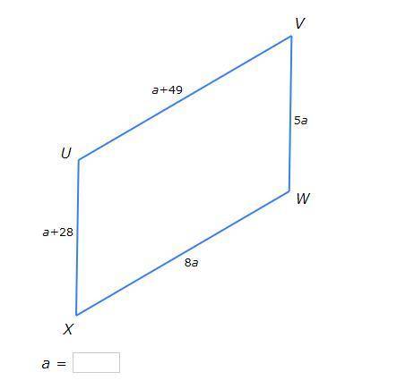 Find the value of a that makes quadrilateral UVWX a parallelogram.