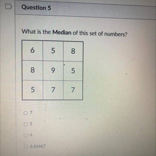 What is the Median of this set of numbers?
6
5
8
8
9
5
5
7
7