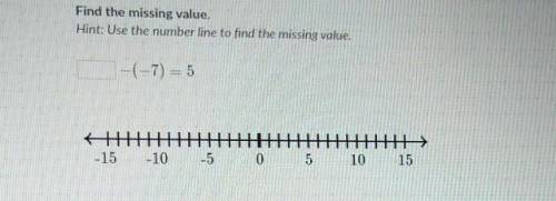 Find the missing value. Hint: Use the number line to find the missing value. -(-7)=5 -15 -10 -5 0 5