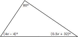 HELP!!!
A triangle and its angle measures are shown in the diagram. What is the value of x?