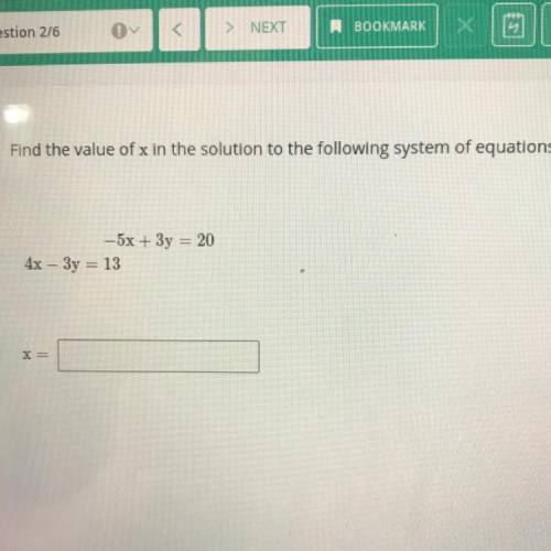 I need this asap please

Find the value of x in the solution to the following system of equations.