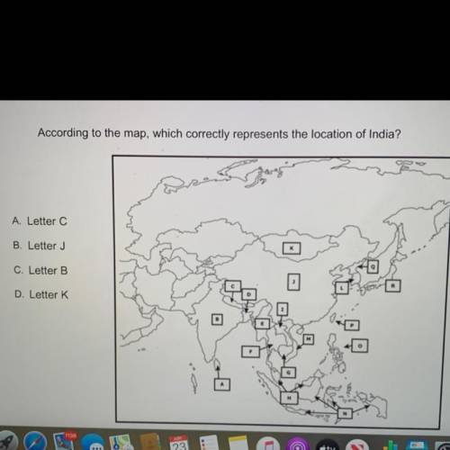 According to the map, which correctly represents the location of India?