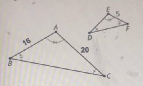 Triangle ABC is similar to triangle EFD. What scale factor is required to dilate triangle ABC so th