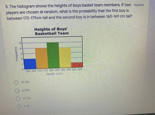 The histogram shows the heights of the boys basket team members. If two players are chose at random