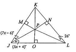 P is the incenter of △JKL. Find m∠JKP.
& can you please explain