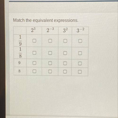 Match the equivalent expressions.
Pls help me