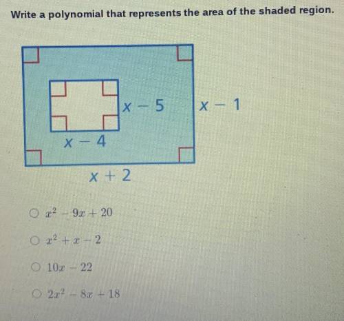 Write a polynomial that represents the area of the shaded region.