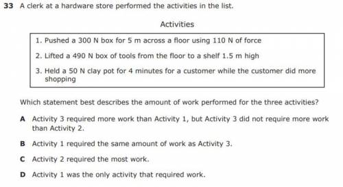 A clerk at a hardware store performed the activities on the list (Full question attached)