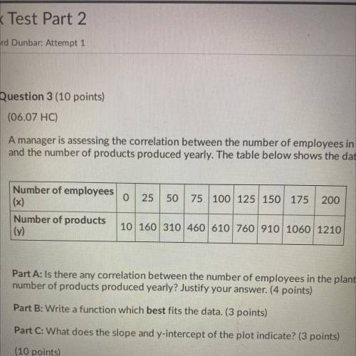 A manager is assessing the correlation between the number of employees in a plant

and the number