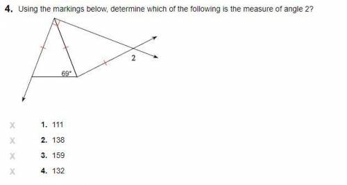 Using the markings below, determine which of the following is the measure of angle 2