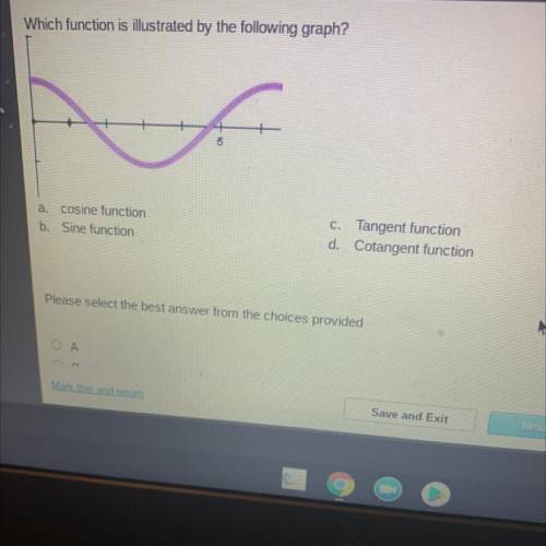 Which function is illustrated by the following graph?

+
5
a.
cosine function
Sine function
b.
C.