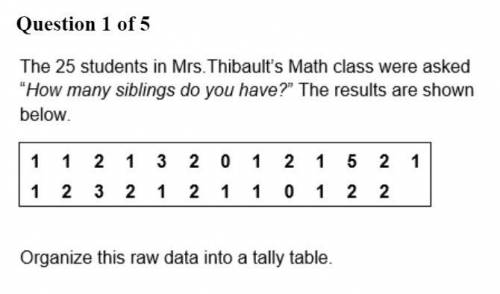 The 25 students in Mrs. Thibaults Math class were asked How many siblings do you have? The result