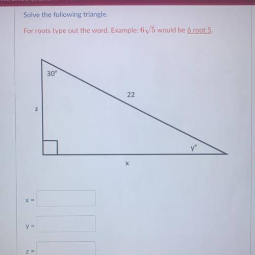 Help me find x, y, and z in the triangle above please