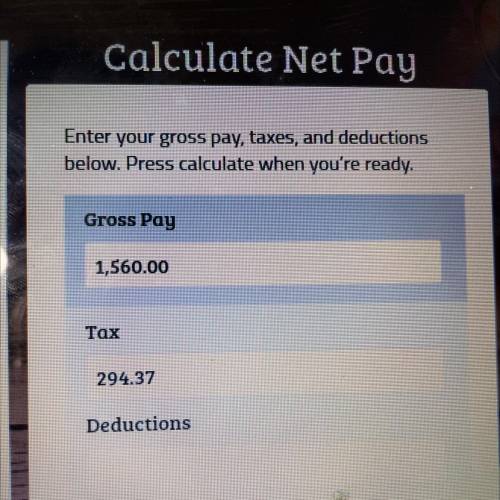 Enter your gross pay, taxes, and deductions

below. Press calculate when you're ready.
od 02/01/20