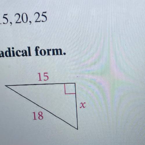 Find value of x, in simplest radical form.