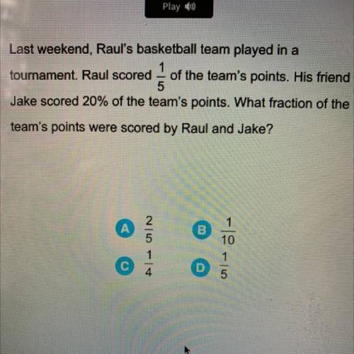 Need help Last weekend, Raul's basketball team played in a

tournament. Raul scored of the team's
