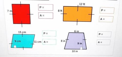 Find the perimeter and area of each quadrilateral.​