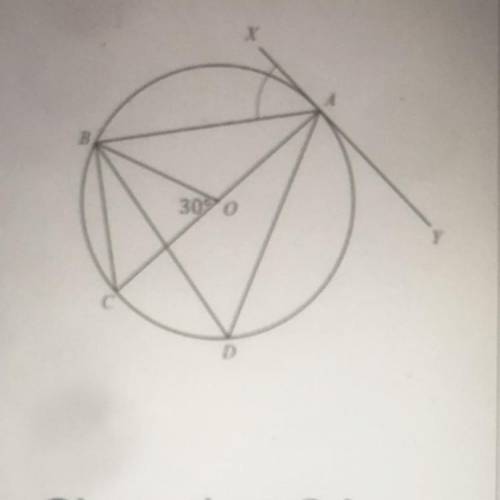 Given that O is

the center of the
circle and line
segment XY is a
tangent line, find
the measure