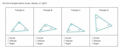 Are the triangles below acute, obtuse, or right?