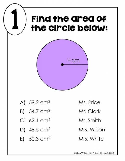 Find the area of the circle below: