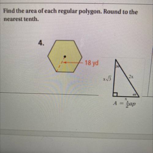 30 POINTS!!! Find the area of each regular polygon. Round to the nearest tenth. Please show ur work