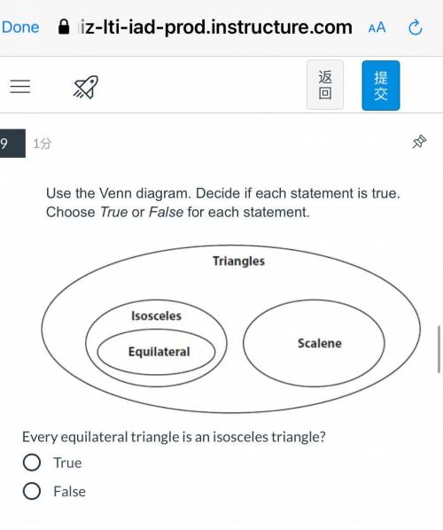 Use the Venn diagram. Decide if each statement is true. Choose True or False for each statement.